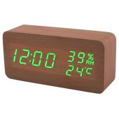 часы сетевые vst-862s-4 зеленые, (корпус коричневый) температура, влажность, usb, оптом, купить