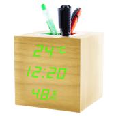 часы сетевые vst-878s-4, зеленые, (корпус желтый) температура, влажность, usb, оптом, купить