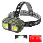 фонарь налобный hx-m816-2cob(white+red) camouflage, waterproof, 1x18650, зу type-c, box, оптом, купить