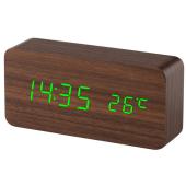 часы сетевые vst-862-4 зеленые, (корпус коричневый) температура, usb, оптом, купить