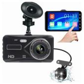 автомобильный видеорегистратор t672, lcd 4'', touch screen, 2 камеры, 1080p full hd, металл. корпус, оптом, купить