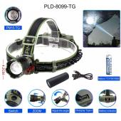 фонарь налобный 8099 pm10-tg, 1 режим, 1x18650, зу type-c, zoom, box, оптом, купить