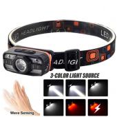 фонарь налобный wh-0188-xpe+smd(white+red), motion sensor, li-ion аккумулятор, зу type-c, оптом, купить