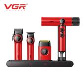 комплект vgr steplerss pro 4 in 1 red, машинка для стрижки (clipper), триммер, электробритва, фен, оптом, купить