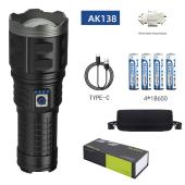 фонарь ak138 white laser led pm60-tg, 4х18650, power bank, индикация заряда, зу type-c, zoom, box, оптом, купить