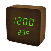 часы сетевые vst-872-4, зеленые, (корпус коричневый) температура, usb, оптом, купить
