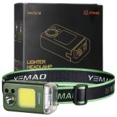 фонарь налобный multifunctional yemao ym-t618-led+cob, motion sensor, li-ion аккум., зажигалка, зу type-c, box, оптом, купить