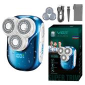 электробритва vgr v-346 blue, роторная, ipx5, led display, оптом, купить