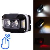 фонарь налобный wh-0218-xpg(white+yellow)+smd(red), motion sensor, li-ion аккумулятор, зу type-c, оптом, купить