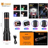 фонарь yemao ym-g481 4led(red+green+blue+white), li-ion аккумулятор, зу type-c, zoom, оптом, купить