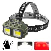 фонарь налобный hx-m816s-2cob(white+red) camouflage, motion sensor, waterproof, 1x18650, зу type-c, box, оптом, купить