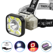 фонарь налобный 826xs-xpe+8cob(white+red), motion sensor, 1x18650, вело крепление, зу type-c, box, оптом, купить