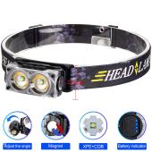 фонарь налобный yy-19f-2xpe(white)+2cob(yellow), li-ion аккум., зу type-c, магнит, box, оптом, купить