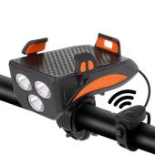 велофонарь с сигналом и держателем телефона fy-319b-3lm, зу micro usb, встроенный аккумулятор, оптом, купить