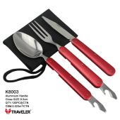 туристический набор 3 в 1 ложка, вилка, нож k-8003 black/blue/red/grey, оптом, купить