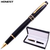 шариковая ручка в подарочном футляре, черная с золотыми вставками honest 2021, оптом, купить