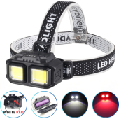 фонарь налобный hx-816n-2cob(white+red), отдельная кнопка для красного света, waterproof, 1x18650, зу type-c, box, оптом, купить