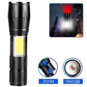 фонарь c609-t6(red)+cob(white), li-ion аккумулятор, зу microusb, zoom, box, оптом, купить