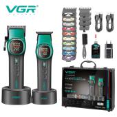 комплект vgr 2 в 1 v-885 s2 green, аккумуляторная машинка для стрижки (clipper) и триммер, оптом, купить