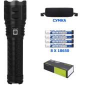 фонарь ak138-1 white laser led pm60-tg+сумка, 8x18650 3.7v, power bank, индикация заряда, зу type-c, zoom, box, оптом, купить