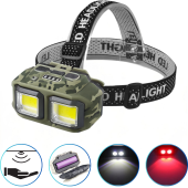 фонарь налобный hx-m816s-2cob(white+red) camouflage, motion sensor, waterproof, 1x18650, зу type-c, box, оптом, купить