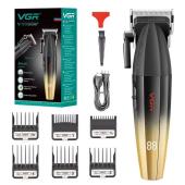 аккумуляторная машинка для стрижки (clipper) vgr v-003 gold, 6 насадок, turbo режим 9000 rpm, керамическое лезвие, led display, оптом, купить