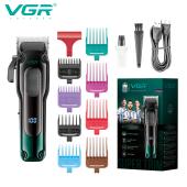 аккумуляторная машинка для стрижки (clipper) vgr v-013 green, 8 насадок, 6500 rpm, 2000 mah, led display, оптом, купить
