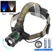 фонарь налобный police 2188-2xpe(white+blue), 2х18650, signal light, зу microusb, zoom, box, оптом, купить