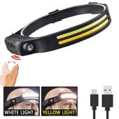 фонарь налобный bl-w689-lm+2cob (white+yellow), motion sensor, li-ion аккум., зу type-c, box, оптом, купить