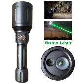 фонарь ck007-t6 + лазер зеленый, 1х18650/3xaaa, зу 220v, zoom, box, оптом, купить