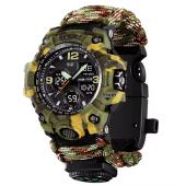 часы наручные 1155bcmgn skmei paracord, green camo, compass, термометр, свисток, кресало, оптом, купить