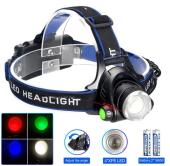 фонарь налобный pld-v9-f-4xpe (white+red+blue+green), 2x18650, зу type-c, zoom, box, оптом, купить