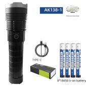 фонарь ak138-1 white laser led pm60-tg, 8x18650 3.7v, power bank, индикация заряда, зу type-c, zoom, box, оптом, купить