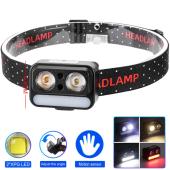 фонарь налобный 2069-xpg(white)+xpg(yellow)+5smd(red), motion sensor, li-ion аккумулятор, зу type-c, оптом, купить