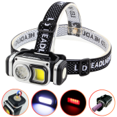 фонарь налобный hx-t60-5smd+cob(white+red), waterproof, 1x18650, зу type-c, магнит, box, оптом, купить