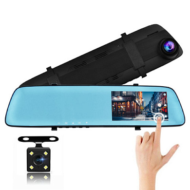 автомобильный видеорегистратор-зеркало l-9003, lcd 4.3'', touch screen, 2 камеры, 1080p full hd, оптом, купить