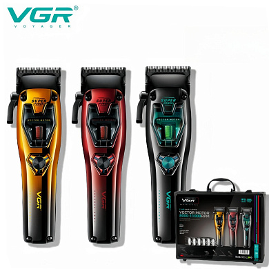 аккумуляторная машинка для стрижки (clipper) vgr v-668, vector motor 8000-11000 rpm, 6 насадок, led display, оптом, купить