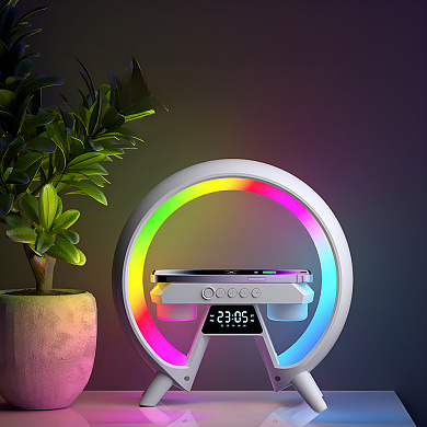light sound machine xm-x63, rgb ночник, часы, беспроводная зарядка,  bluetooth колонка, оптом, купить