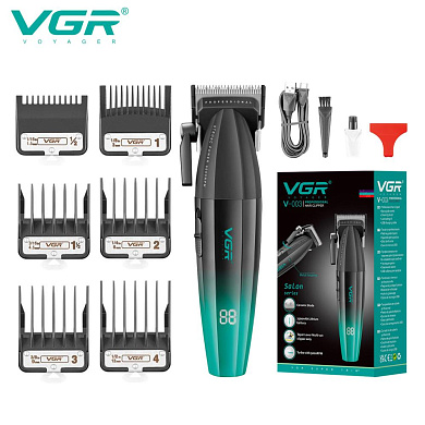 аккумуляторная машинка для стрижки (clipper) vgr v-003 green, 6 насадок, turbo режим 9000 rpm, керамическое лезвие, led display, оптом, купить