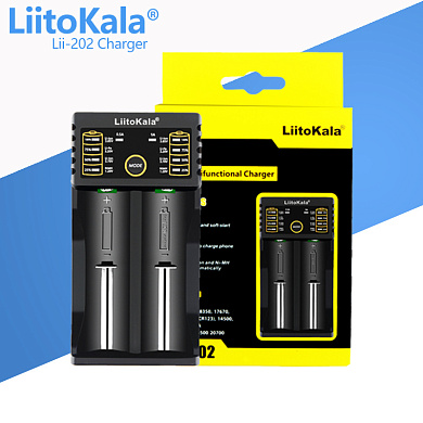 зарядное устройство liitokala lii-202, 2х-10440/ 14500/ 16340/ 17355/ 17500/ 17670/ 18350/ 18490/ 18650/ 22650, 5v, оригинал, оптом, купить