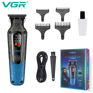 триммер vgr v-879t blue, 4 насадки, 7500 rpm, 1500 mah, led display, оптом, купить