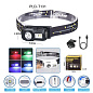 Фонарь налобный  T131-XPE+3SMD(Red+Green+Blue+UV), Motion Sensor, Li-Ion аккум, магнит, клипса, ЗУ Type-C, Box