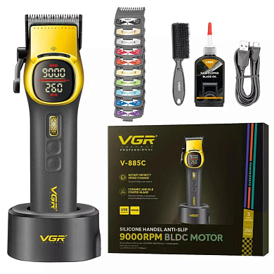 аккумуляторная машинка для стрижки (clipper) vgr v-885c gold, 10 насадок, led display, оптом, купить