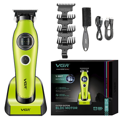 триммер vgr v-880t green, external rotor motor, mim blade, 4 насадки, док-станция, оптом, купить