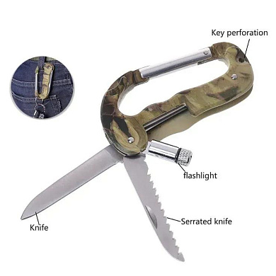 тактический нож traveler a-08 кемпинг, альпинистский карабин, крюк, led фонарик, оптом, купить