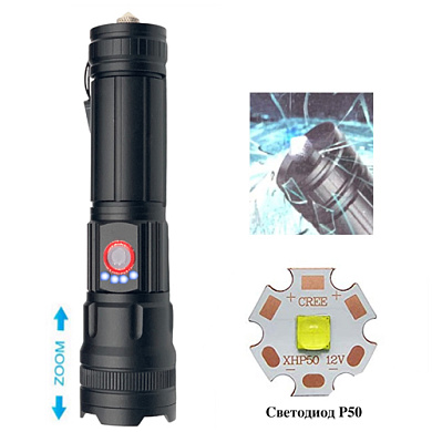 фонарь bl-6525-gt100, 1x18650, zoom, зу type-c, box, оптом, купить