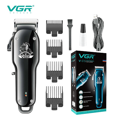 аккумуляторная машинка для стрижки (clipper) vgr v-679 black, 4 насадки, оптом, купить
