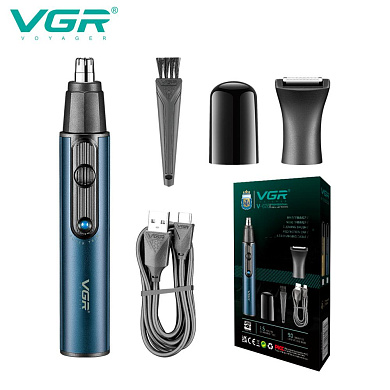 триммер vgr 2 в 1 v-626 blue, 2 насадки (для носа и волос), оптом, купить