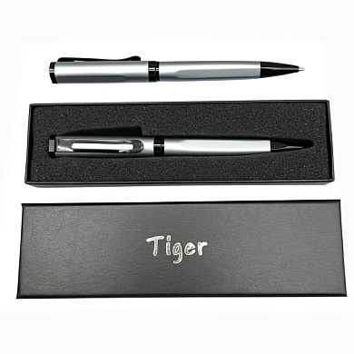 подарочная ручка шариковая tiger в футляре (серебристо-черная) 385, оптом, купить