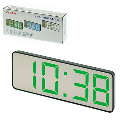 часы сетевые vst-898-4, ярко-зеленые, температура, usb, оптом, купить